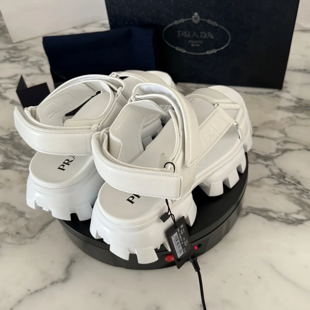 Prada 2x3077 Nappa Sport White Leather Men's Sandal, US 10.5 (UK-9.5)